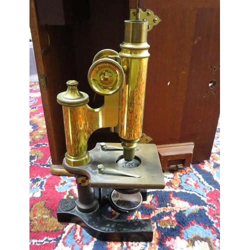 185 - Brass early boxed microscope by BAUSCH and LOMB Optical Company