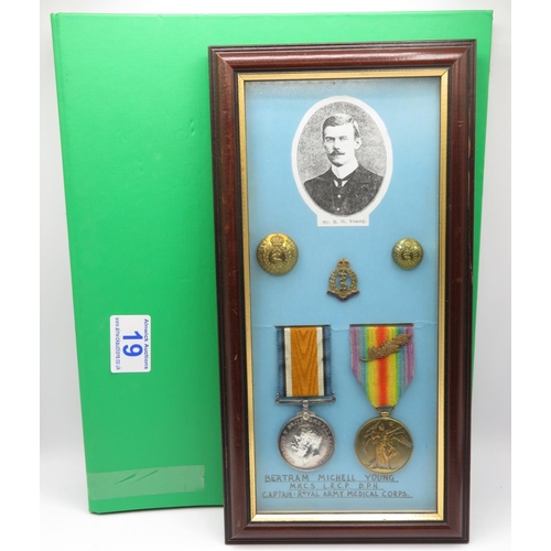 19 - Pair of WWI medals with associated research - Medals are framed - Surgeon Young