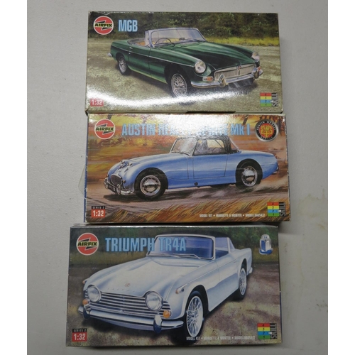 213 - 3x boxed Airfix models MGB, Austin Healey and Triumph TR4