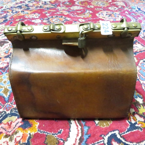 224 - Leather and brass Gladstone  bag