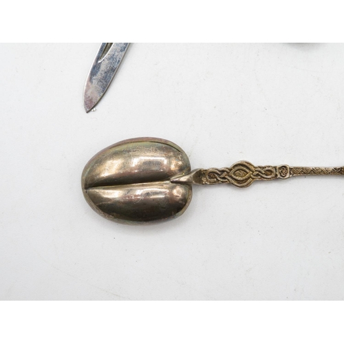 233 - Early bookmark with silver, silver spoon and early wood handled penknife