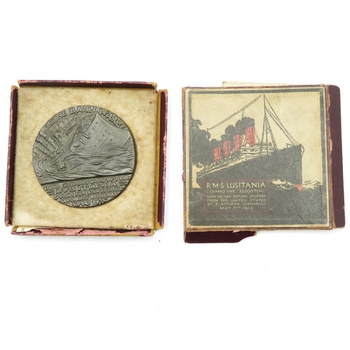 242 - RMS Lusitania medal with outer box