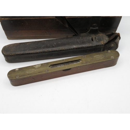 247 - Mahogany plane along with a mahogany leather cased spirit level