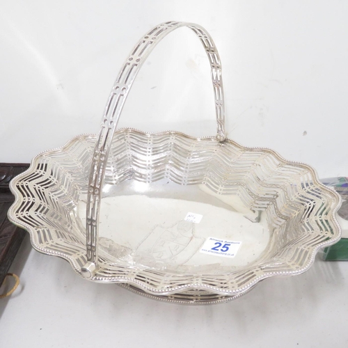 25 - George III silver swing handled basket tray 22.5oz