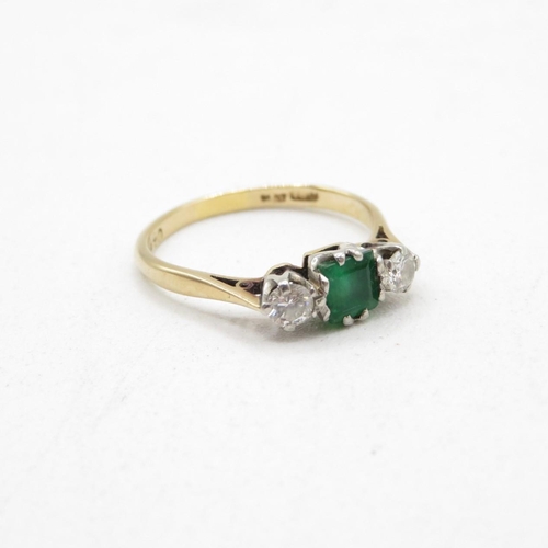 255 - 3 stone emerald and diamond ring HM 18ct 2.9g Size P