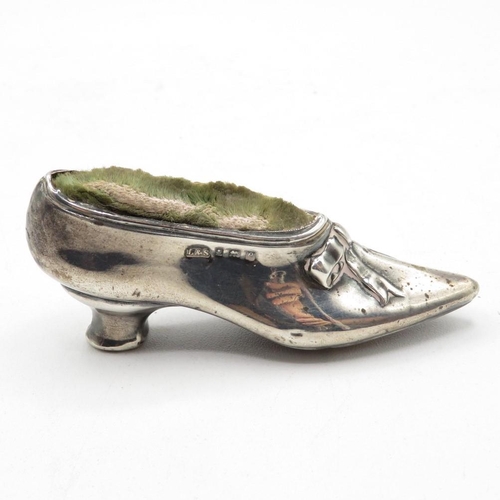 262 - Early HM Birmingham silver shoe pin cushion