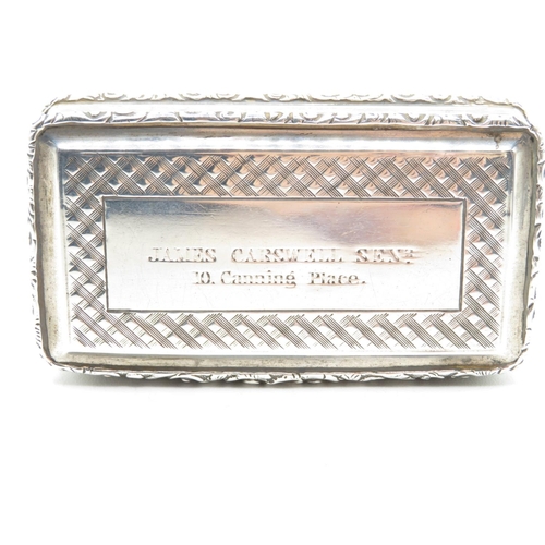 263 - Silver snuff box engraved to James Carswell Snr. 10 Canning Place - possibly James Carswell designer... 