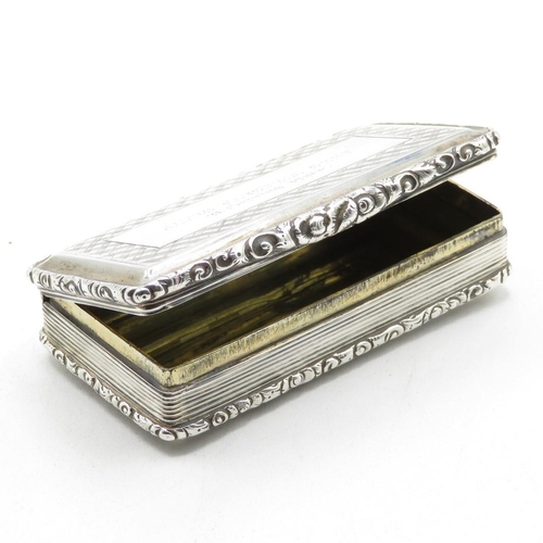 263 - Silver snuff box engraved to James Carswell Snr. 10 Canning Place - possibly James Carswell designer... 