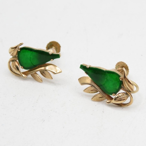 294 - Pair of jadeite and 9ct gold earrings 2.7g