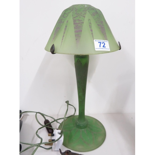 72 - Art Deco green glass etched table lamp 15