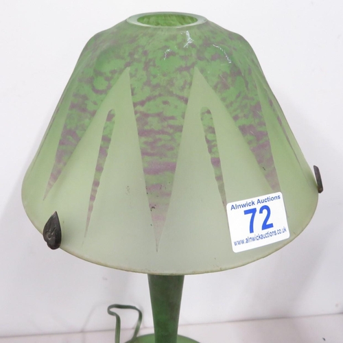 72 - Art Deco green glass etched table lamp 15