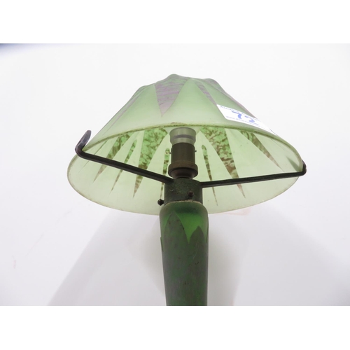 72 - Art Deco green glass etched table lamp 15