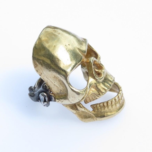 1 - Large Masonic antique gold and silver skull ring memento mori  18.3g size T