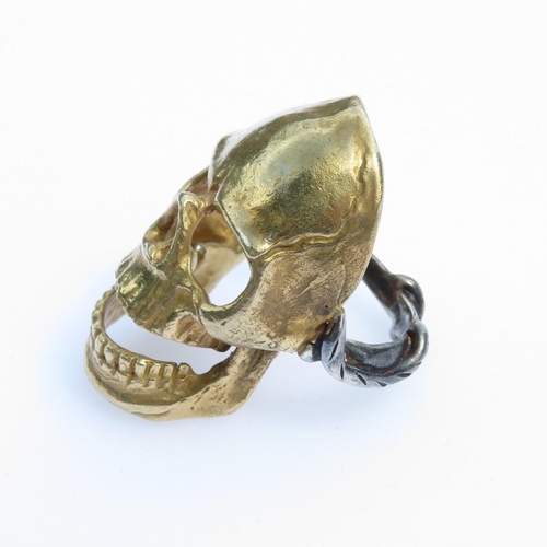 1 - Large Masonic antique gold and silver skull ring memento mori  18.3g size T