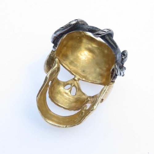 1 - Large Masonic antique gold and silver skull ring memento mori  18.3g size T