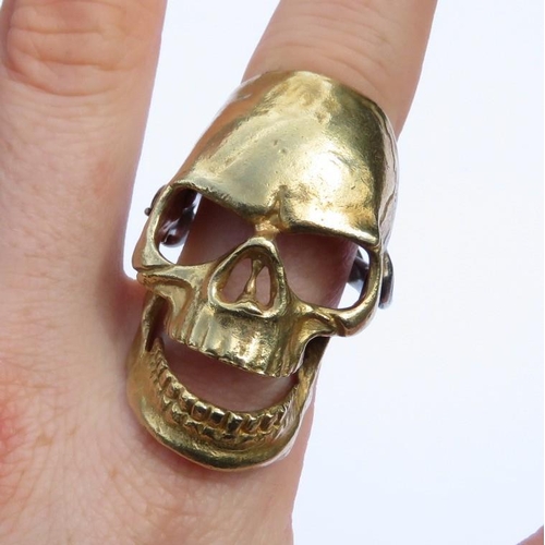 1 - Large Masonic antique gold and silver skull ring memento mori  18.3g size T