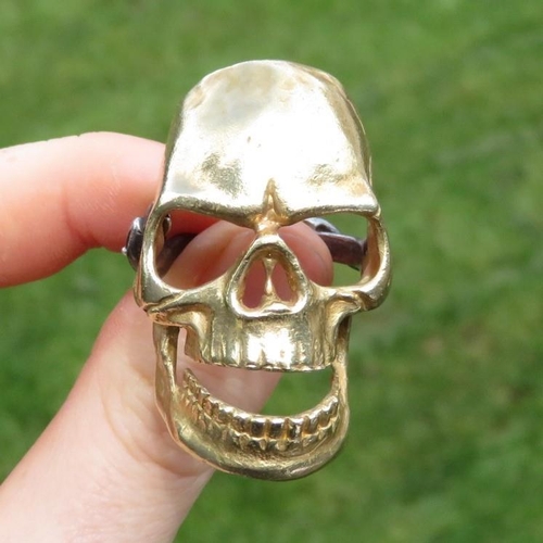 1 - Large Masonic antique gold and silver skull ring memento mori  18.3g size T