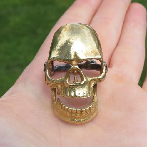 1 - Large Masonic antique gold and silver skull ring memento mori  18.3g size T