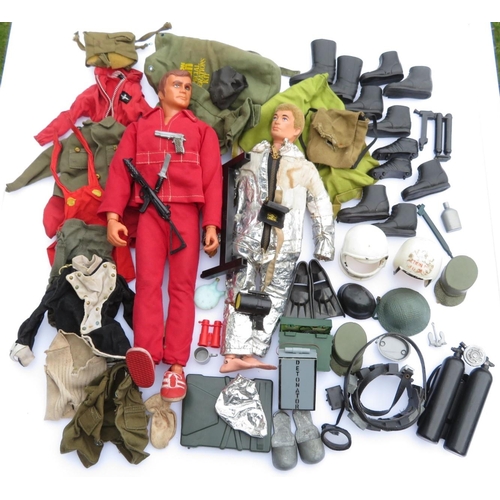 163 - Early Action Man with kit and weapons plus Steve Austin Six Million Dollar Man with tracksuit and tr... 