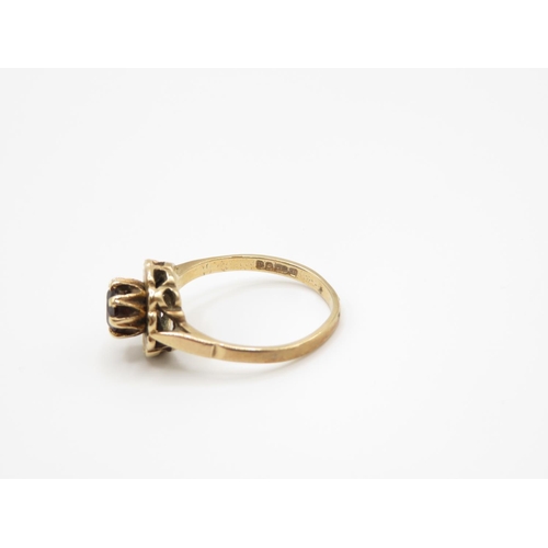 106 - 9ct gold and garnet ring  size L  2g