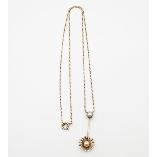 110 - 9ct gold and pearl pendant with necklace  2.3g