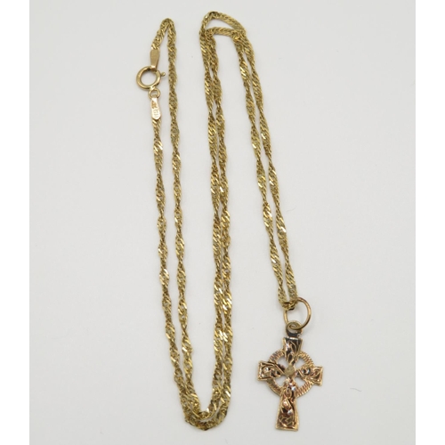 111 - 9ct gold chain and Celtic cross pendant