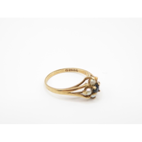118 - 9ct gold garnet and pearl ring size J  1.2g
