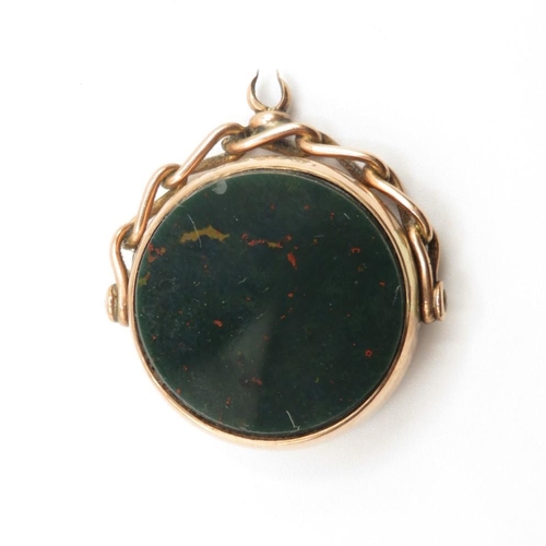 120 - 9ct gold HM bloodstone spinner fob as seen  7g