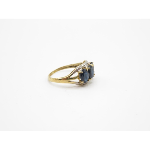 122 - 9ct gold sapphire and diamond ring size J  1.5g