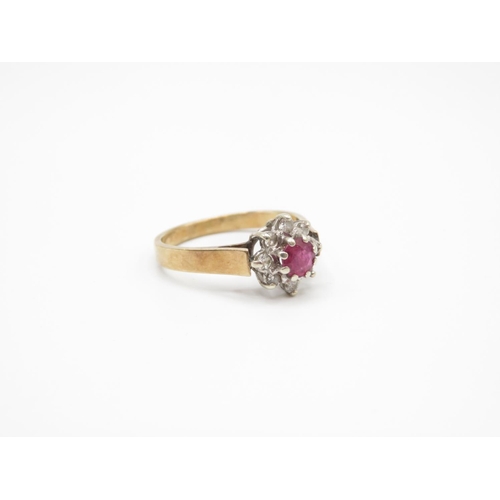 123 - 9ct gold ruby and diamond ring size O  2.6g