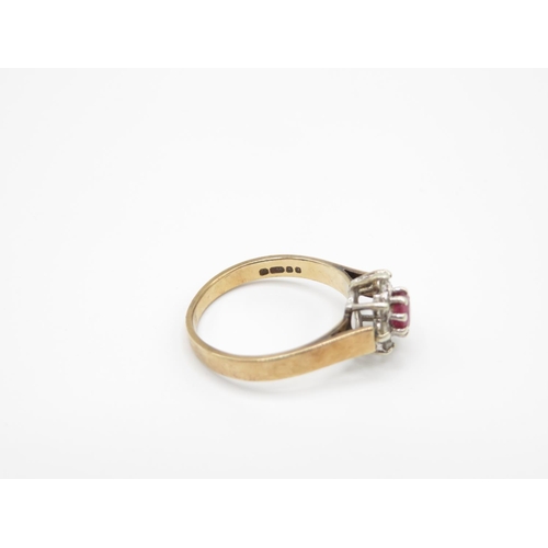 123 - 9ct gold ruby and diamond ring size O  2.6g