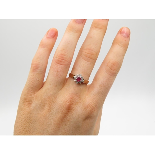 123 - 9ct gold ruby and diamond ring size O  2.6g