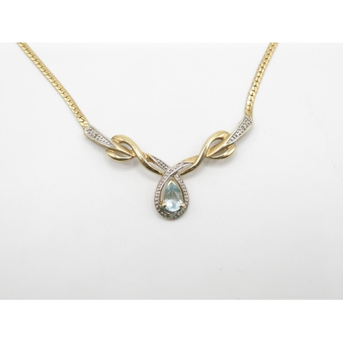159 - 9ct gold diamond and topaz necklace  5.7g