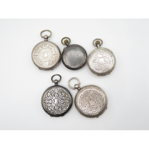 210 - Bag of 5x silver pocket watches - spares or repairs