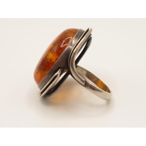 5 - Amber and silver ring size P