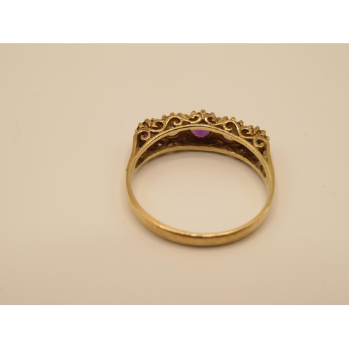 61 - 9ct gold gypsy set ring with CZ and amethyst size T 2.7g