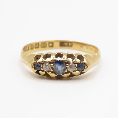 68 - 18ct gold diamond and sapphire gypsy set ring size Q 2.7g