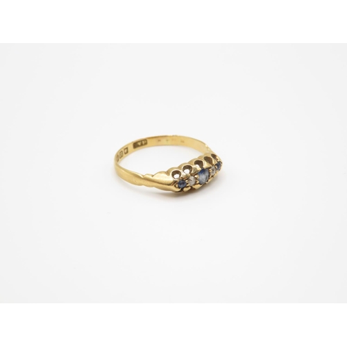 68 - 18ct gold diamond and sapphire gypsy set ring size Q 2.7g
