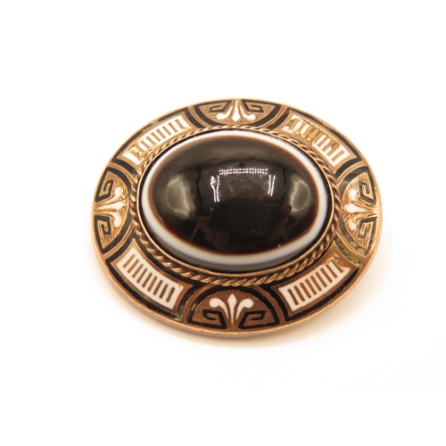 71 - Antique Victorian bullseye Momento Mori brooch with black and white enamel 1.5
