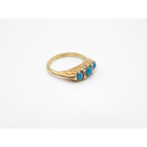 73 - Very fine antique 9ct gold and turquoise pearl ring size N  2.8g