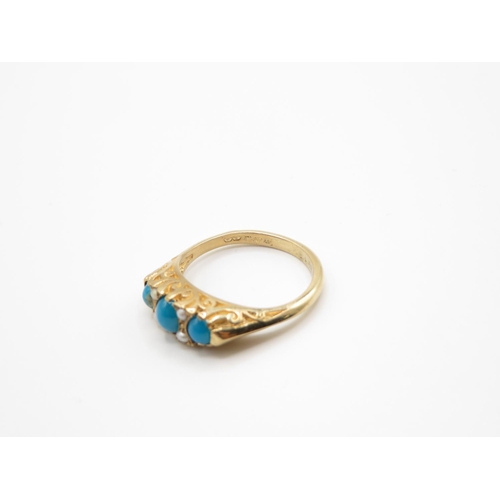 73 - Very fine antique 9ct gold and turquoise pearl ring size N  2.8g