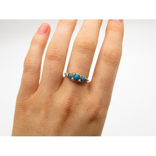 73 - Very fine antique 9ct gold and turquoise pearl ring size N  2.8g