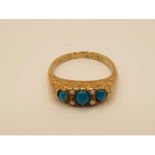 73 - Very fine antique 9ct gold and turquoise pearl ring size N  2.8g