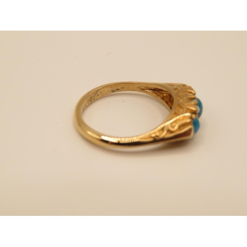 73 - Very fine antique 9ct gold and turquoise pearl ring size N  2.8g