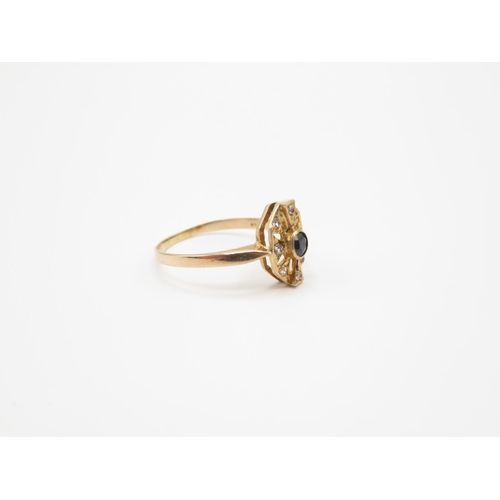 76 - 14ct diamond and sapphire ring size Q  2g