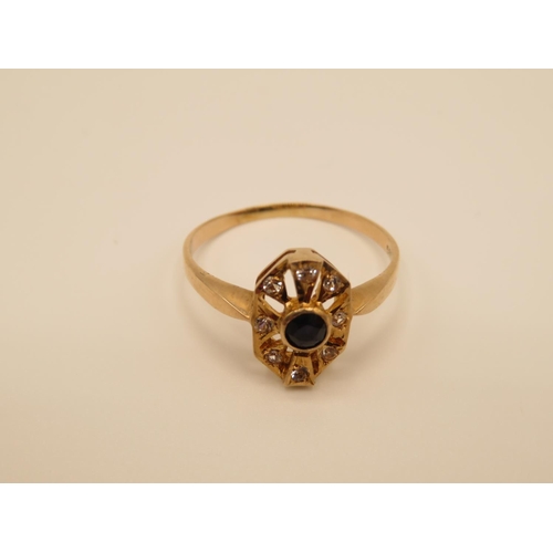 76 - 14ct diamond and sapphire ring size Q  2g