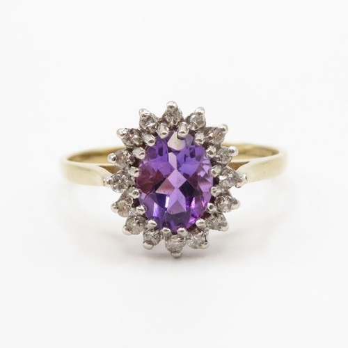 77 - 9ct gold diamond and amethyst ring size S  2.5g