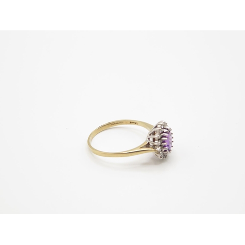 77 - 9ct gold diamond and amethyst ring size S  2.5g
