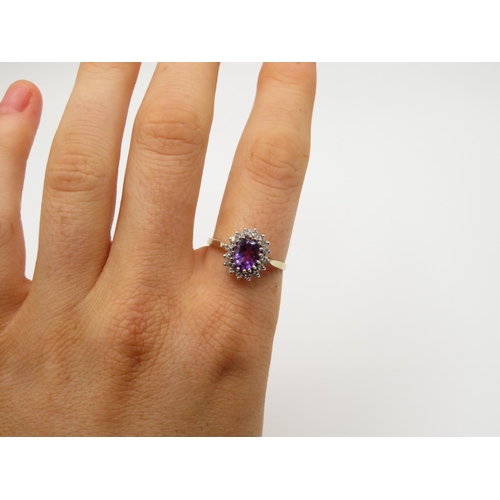 77 - 9ct gold diamond and amethyst ring size S  2.5g