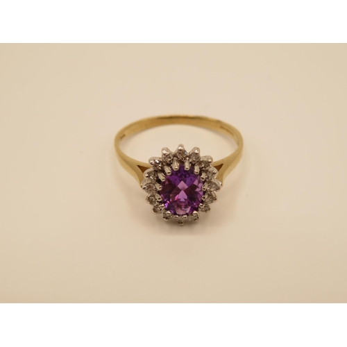 77 - 9ct gold diamond and amethyst ring size S  2.5g